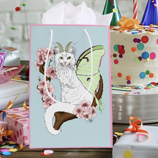 Luna Moth Moon Witte Kat Groen Medium Cadeauzakje