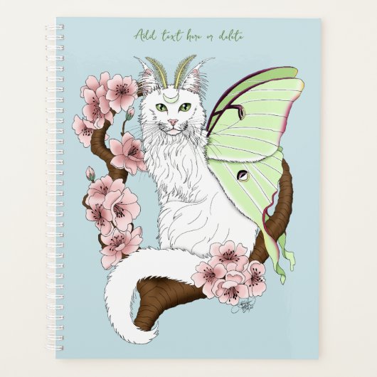 Luna Moth Moon Witte Kat Groen Planner (Voorkant)
