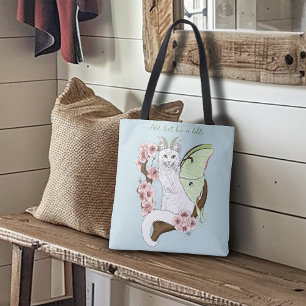 Luna Moth Moon Witte Kat Groen Tote Bag