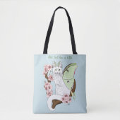 Luna Moth Moon Witte Kat Groen Tote Bag (Voorkant)