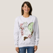 Luna Moth Moon Witte Kat Groen Trui (Voorkant volledig)