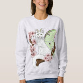 Luna Moth Moon Witte Kat Groen Trui (Voorkant)
