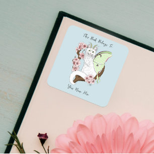 Luna Moth Moon Witte Kat Groen Vierkante Sticker