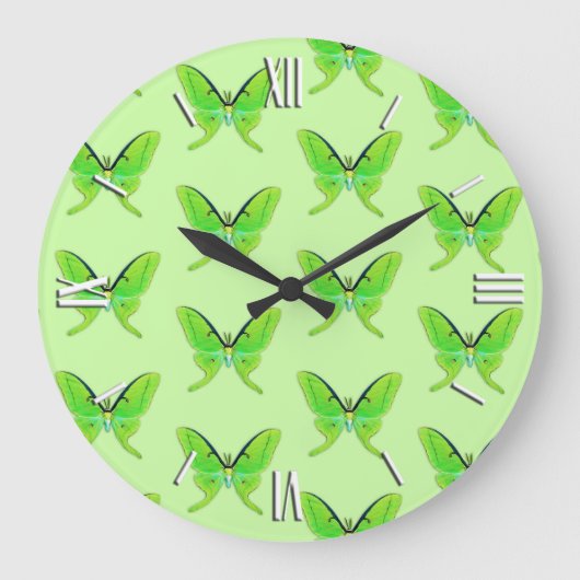 Luna moth op een bleke groene achtergrond grote klok (Voorkant)