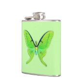 Luna moth op een bleke groene achtergrond heupfles (Links)