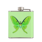 Luna moth op een bleke groene achtergrond heupfles (Achterkant)