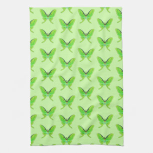 Luna moth op een bleke groene achtergrond theedoek