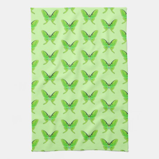 Luna moth op een bleke groene achtergrond theedoek (Verticaal)