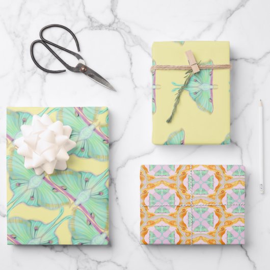 Luna Moth op geel Inpakpapier Vel (Voorkant)