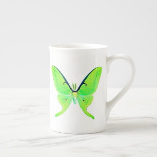 Luna Moth Pastel Lime Green Bone China Mok