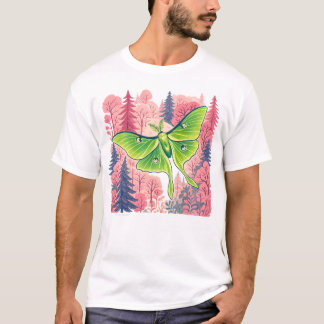 Luna moth roze bos t-shirt