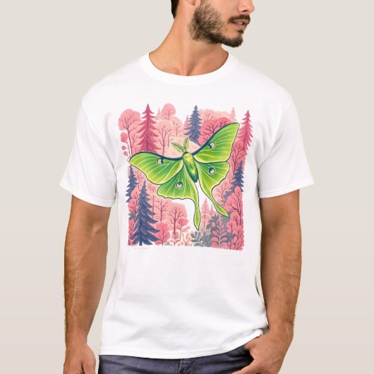 Luna moth roze bos t-shirt (Voorkant)