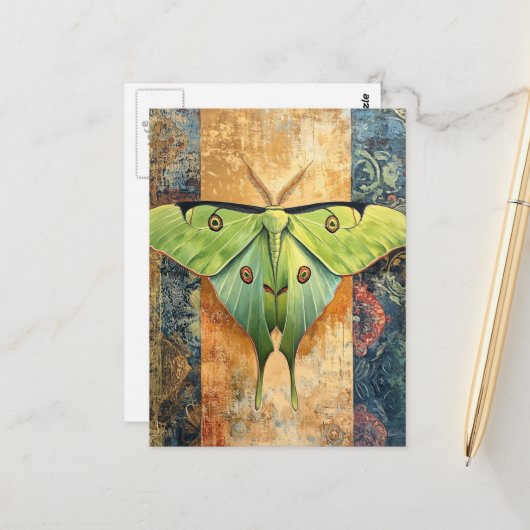 Luna Moth Schilderij Briefkaart (Voorkant / Achterkant in situ)