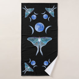 Luna Moth Triple Moon op zwart Bad Handdoek