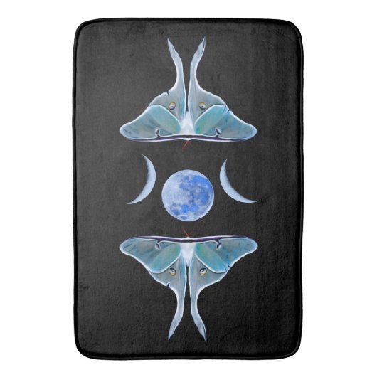 Luna Moth Triple Moon op zwart Badmat (Voorkant Verticaal)
