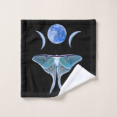 Luna Moth Triple Moon op Zwart Custom Initiaal Bad Handdoek (Wasdoekje)