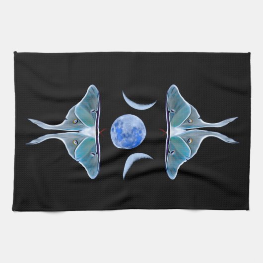 Luna Moth Triple Moon op zwart Theedoek (Horizontaal)