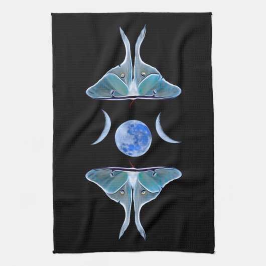 Luna Moth Triple Moon op zwart Theedoek (Verticaal)