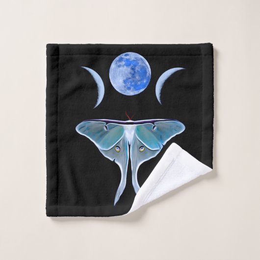 Luna Moth Triple Moon op zwart Washandje (Wasdoekje)