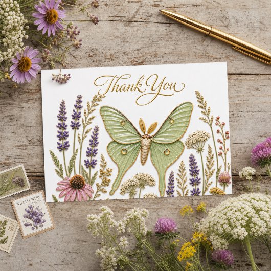 Luna Moth Wilde Bloem Verjaardag Script Bedankt