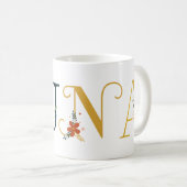 LUNA naam kunst met bloemen geborduurd Koffiemok (Voorkant rechts)