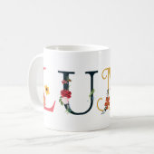 LUNA naam kunst met bloemen geborduurd Koffiemok (Voorkant links)