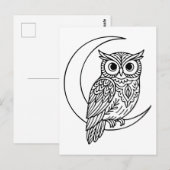 Luna Owl Line Art with Crescent Moon Briefkaart (Voorkant / Achterkant)