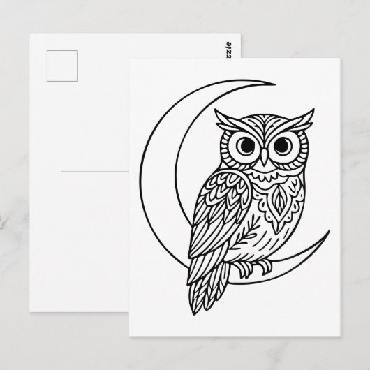 Luna Owl Line Art with Crescent Moon Briefkaart (Voorkant / Achterkant)