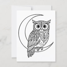 Luna Owl Line Art with Crescent Moon
