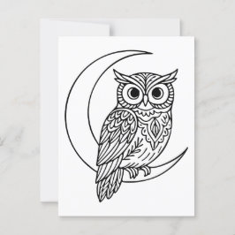 Luna Owl Line Art with Crescent Moon Briefkaart