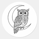 Luna Owl Line Art with Crescent Moon Ronde Sticker (Voorkant)
