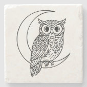 Luna Owl Line Art with Crescent Moon Stenen Onderzetter (Voorkant)