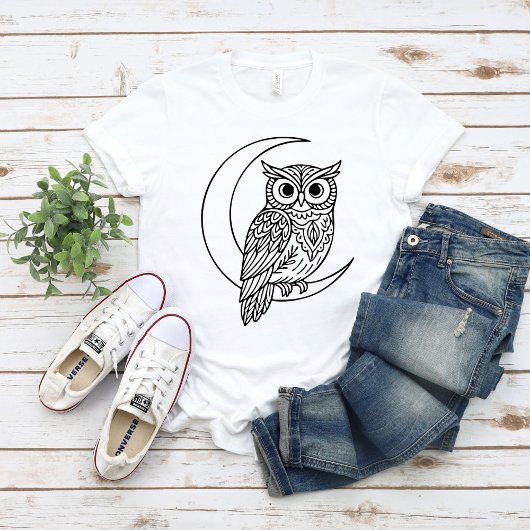 Luna Owl Line Art with Crescent Moon T-shirt