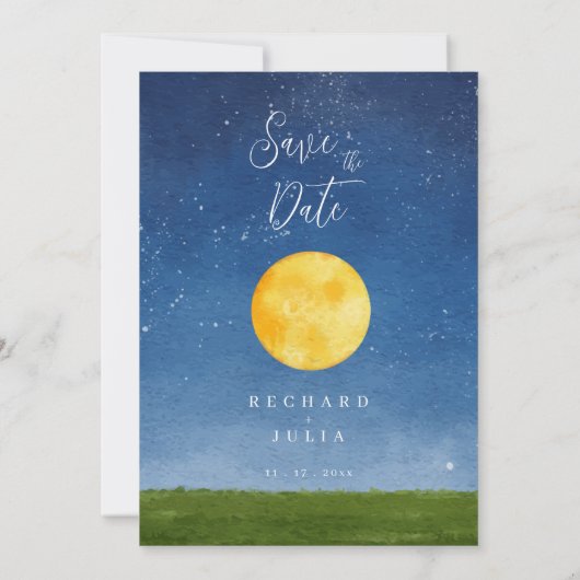 LUNA Save The Date Uitnodiging / Watercolor Maan (Achterkant)