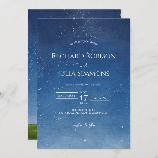 LUNA sparen de Datum Uitnodiging/Moon van de Water Save The Date (Voorkant / Achterkant)