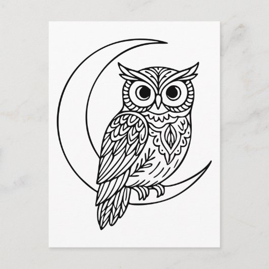 Luna Uil Lijn Kunst met Halve Maan Briefkaart (Voorkant)