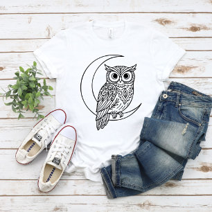 Luna Uil Lijn Kunst met Sikkelmaan T-shirt