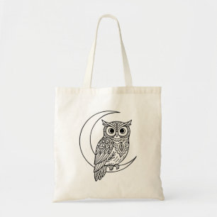 Luna Uil Lijntekening met Sikkelmaan Tote Bag