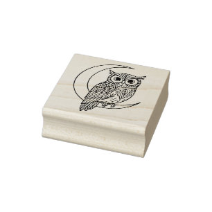Luna Uil Line Art met halve maan Rubberstempel