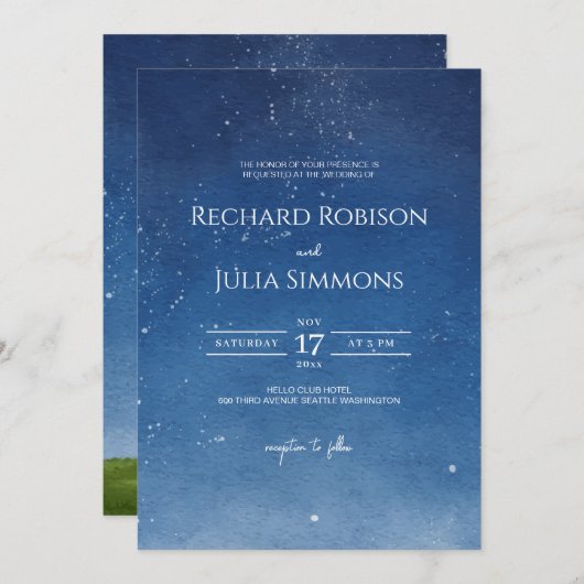 LUNA Weddenschap Uitnodiging/Waterverf Volledige m Save The Date (Voorkant / Achterkant)