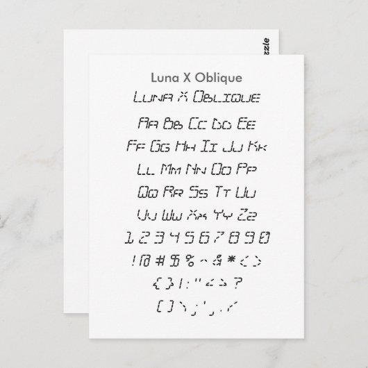 Luna X Oblique - Zazzle Font Sampler Blad Briefkaart (Voorkant / Achterkant)