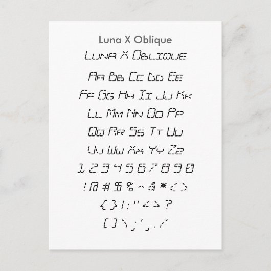 Luna X Oblique - Zazzle Font Sampler Blad Briefkaart (Voorkant)