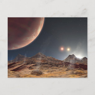 Lunair landschap met drie zonnen briefkaart