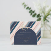 Lunaire Navyblauw Roze Goud Trouw Briefkaart (Staand voorkant)