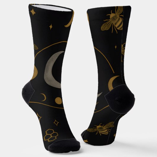 Lunar Alchemy – Celestial Bee & Moon Phase Occult  Sokken (Gebogen)