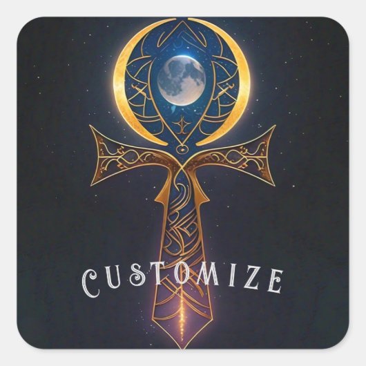 Lunar Ankh Vierkante Sticker (Voorkant)