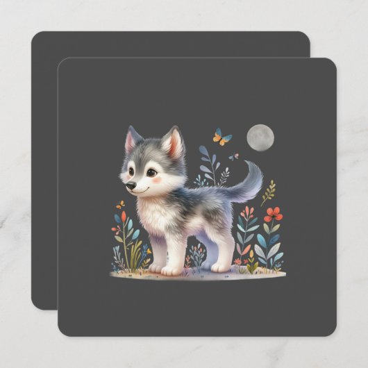 Lunar Baby Wolf - Enchanting Greeting Card (Voorkant / Achterkant)