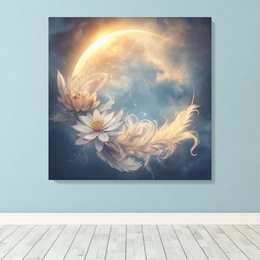Lunar Bloom Mandala Boho Wall Art Canvas Afdruk (Insitu (Houten vloer))