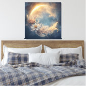 Lunar Bloom Mandala Boho Wall Art Canvas Afdruk (Insitu (Slaapkamer))