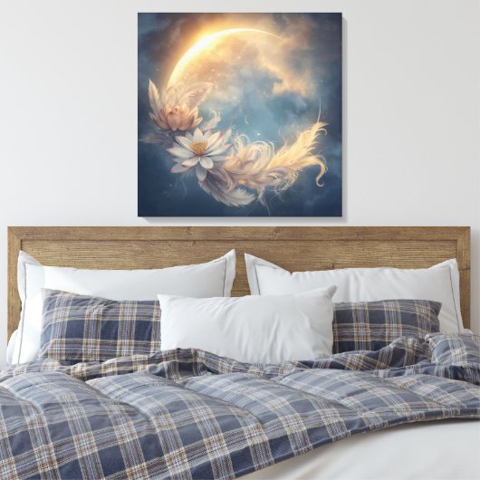 Lunar Bloom Mandala Boho Wall Art Canvas Afdruk (Insitu (Slaapkamer))